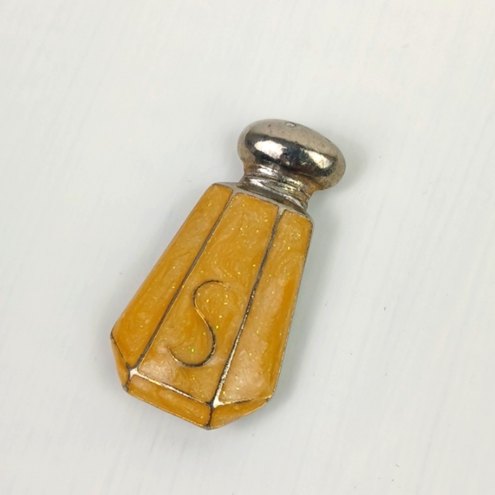 Vintage Style Sparkly Saffron Enameled Salt Shaker Brooch